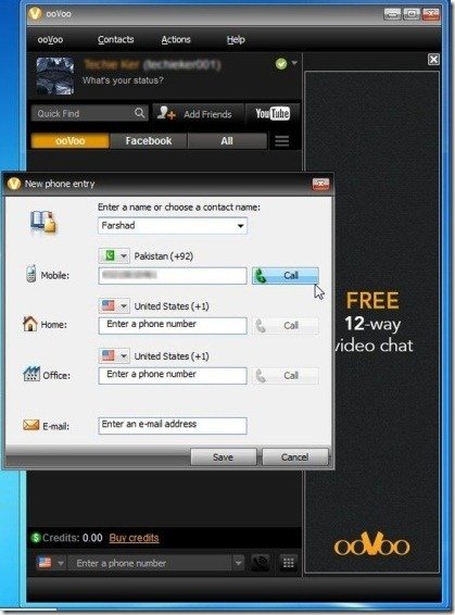 ... down menu. To use this feature you will require buying ooVoo credits