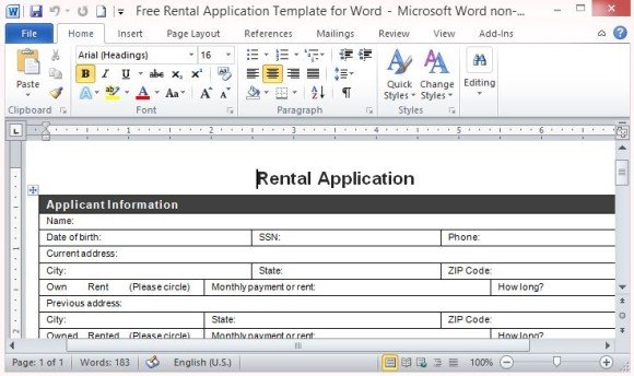 rental application form word