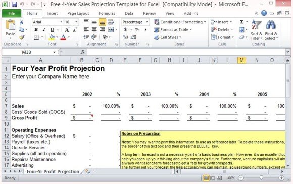 Projection Forecast Template